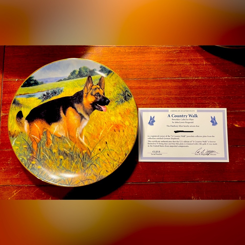 Danbury Mint German Shepherd plate
‘A Country Walk’